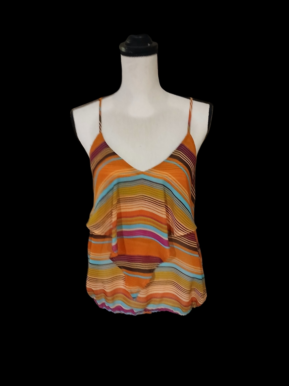 Striped V-Neck Spaghetti Strap Camisole - Orange Multi